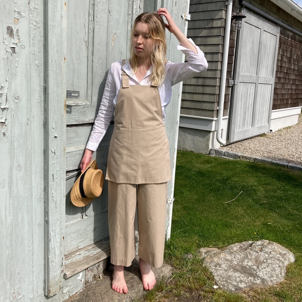 Beige Cotton Apron Jumpsuit - Women's Relaxed Overalls